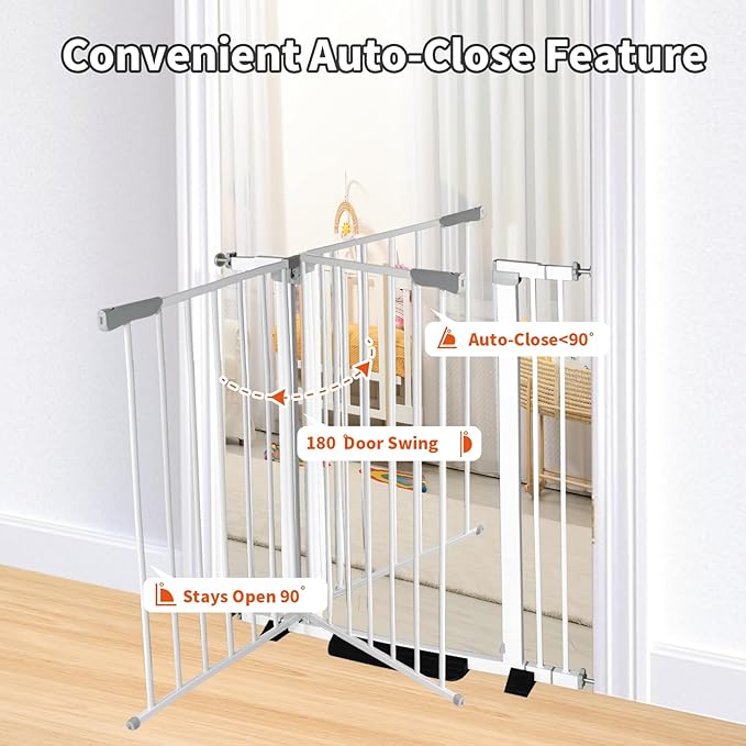 SHYUJAJIE 30 Inch Tall Cat Pet Gate Baby Gate Auto Close Dog Gates Adjustable 29.92""-57.48"" Wide Pressure Mounted Walk Through Swing Safety Pet Gates Child Gate (29.92""-57.48"" Wide), White