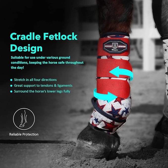 Harrison Howard Horse Sport Medicine Front Shock-Absorbing Boots All-Round Lower Limb Protection & Support Sport Boots Perfect for Endurance Training and Performance Pack of 2 Red Dream Star L