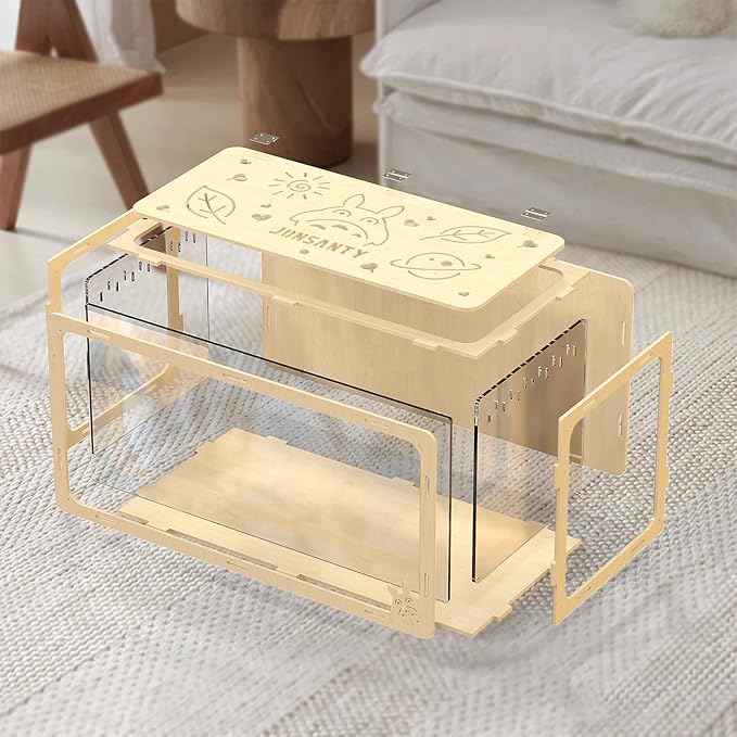 32 inch Wooden Hamster Cage, Large Habitat, Openable Top, Transparent Acrylic for Interior View, Ventilated, Easy to Clean, for Syrian Hamster, Dwarf Hamster, Gerbil, Other Small Pet Animals