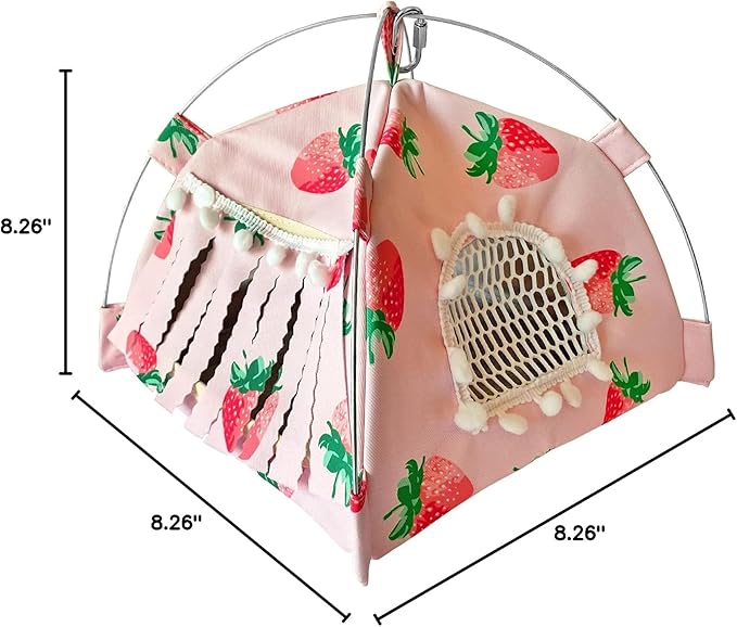 Portable Small Animal Tents House Cave Habitat Hideout with Forest Hidey Curtain for Hamster/Mice/Gerbil Rats/Guinea Pigs Hedgehog Nest Cushion Beds (Pink)
