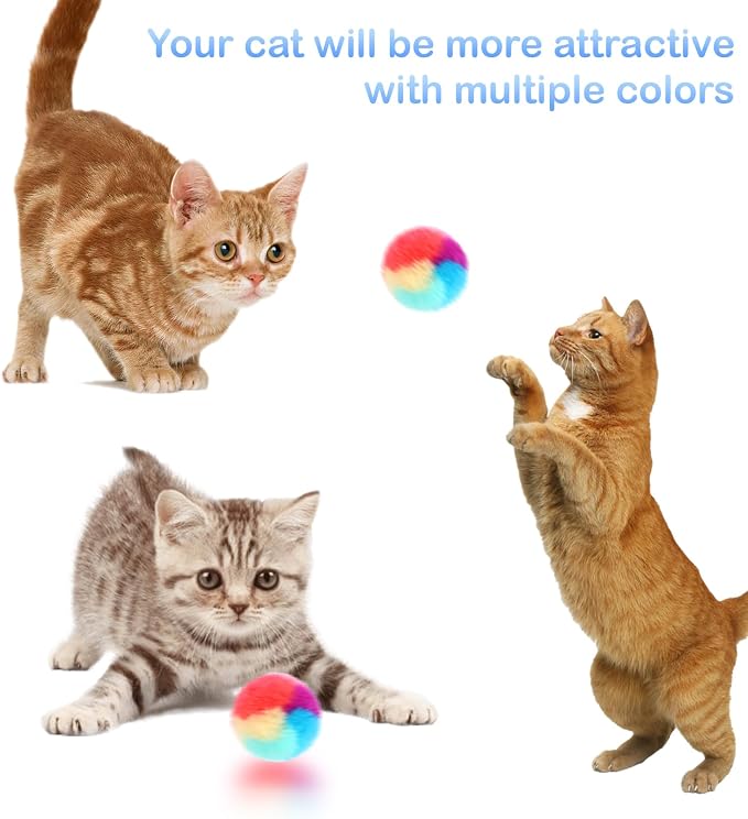 KALIONE 30 Pcs Soft Plush Cat Ball 1.2-inch Rainbow Cat Toy Balls Fuzzy Kitty Balls Kitten Puff Balls Colorful Cat Pom Pom Balls for Cat Kitten Pet Playing Exercising - Image 3