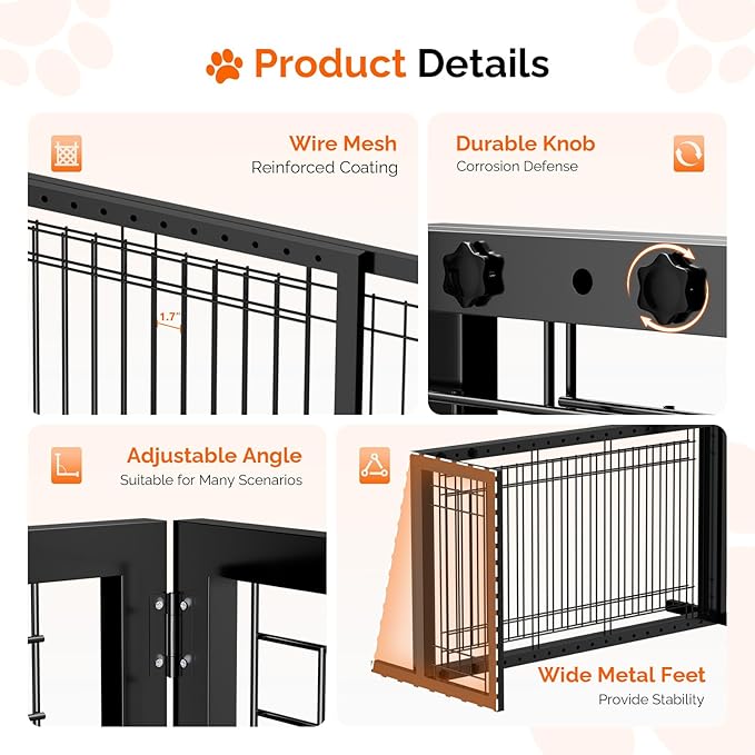 Bonnlo Free Standing Dog Gate, 37" - 68" Wide Pet Gate for Fireplace Stairs Doorways, Metal Adjustable Pet Fence Indoor, Christmas Tree Gate (Metal-Black)