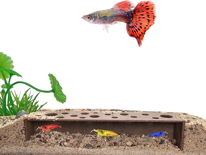 Slim Shrimp Breeding Protector | Shrimp Breeding Cave Aquarium Tunnel | CTWPets (Brown)