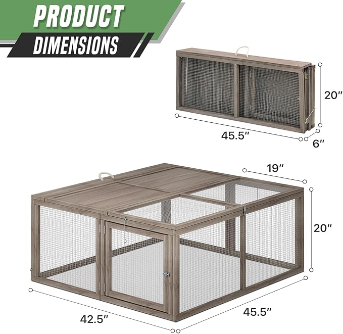 Portable Folding Chicken Coop Rabbit Hutch, Small Animal Playpen with Top & Side Doors for Chickens, Rabbits, and Poultry, 45.5 x 42.5 x 20 inch Grey