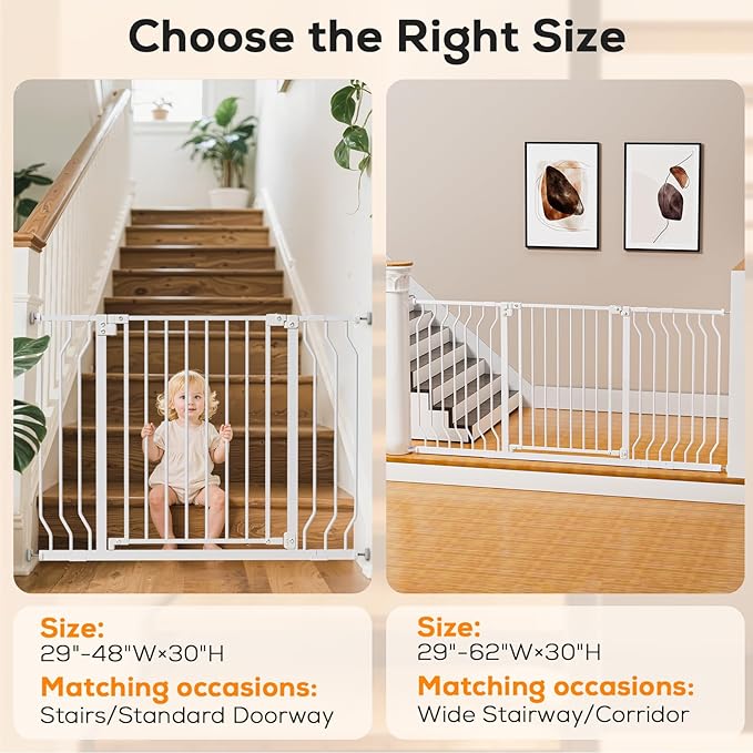 29-48" c, Baby Safety Essentials, Auto Close Gate for Doorways, Easy Install Pressure Mounted Dog Gate Indoor, Pet Gates for Dogs, White