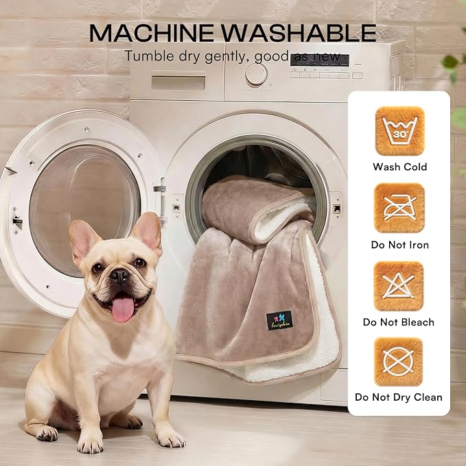 Luciphia Waterproof Blanket for Dog Washable Reversible Sherpa Fleece Throw Blanket for Bed Couch Soft Liquid Pee Proof Furniture Cover Protector for Small Medium Large Pet Cat Khaki 85" x 57"
