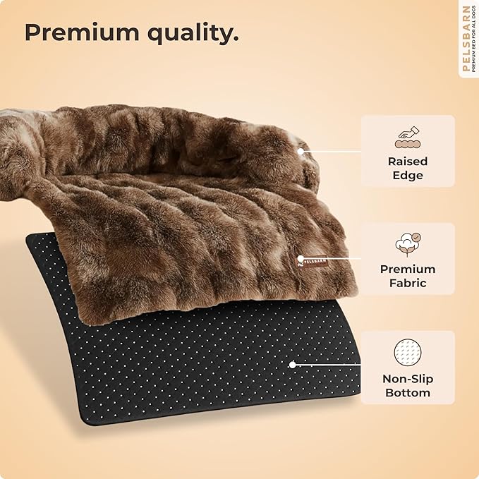 Pelsbarn Dog Bed for Couch, Luxurious Sofa Bed for Dogs with Non-Slip Oxford Bottom - Faux Rabbit Fur with Removable Cover, Small, Latte Swirl Color - 28x28 in