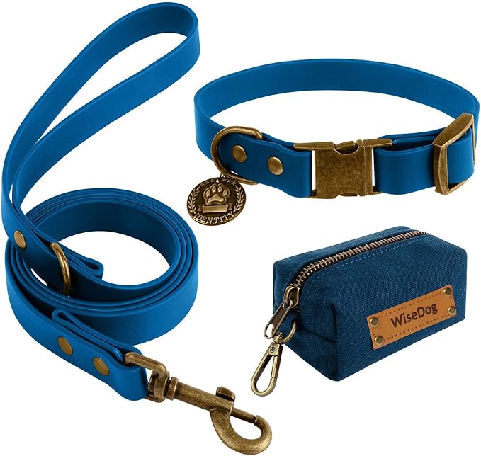 Wisedog Waterproof Dog Collar and Leash Set, Adjustable Puppy Collar with Cute Tag 4FT Dog Leash with Poop Bag for Small Medium Large Dogs (XS, Blue)