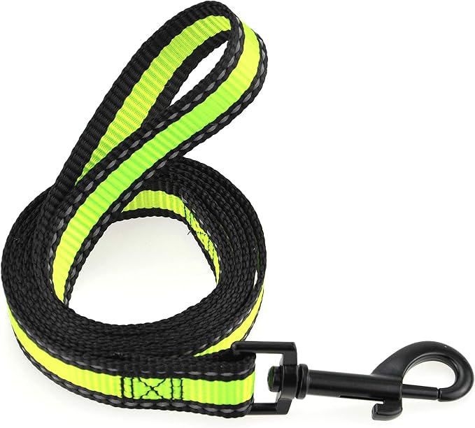 Mile High Life Night Reflective Double Adjustable Band Nylon Small Puppy Pet Dog Combo Collar Leash and Harness Set (Reflective Edge Lime Green, Small (Pack of 3))