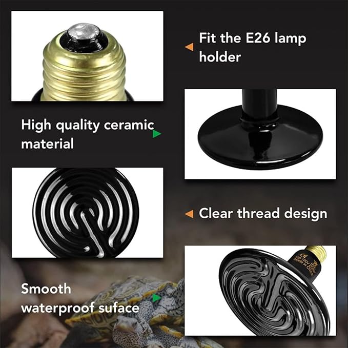 Simple Deluxe 250W Ceramic Heat Emitter Reptile Heat Lamp Bulb No Light Emitting Brooder Coop Heater for Amphibian Pets & Incubating Chicken, 2-Pack