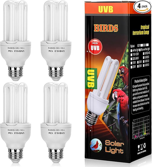 VIHOSE 4 Pack UVB Reptile Light Bulb 13w 10.0 UVB Bulb for Desert Reptiles Pet Light for Turtle Compact Fluorescent Terrarium Lamp for Bearded Dragon, Lizard, Tortoise, Iguanas, Snake, Gecko