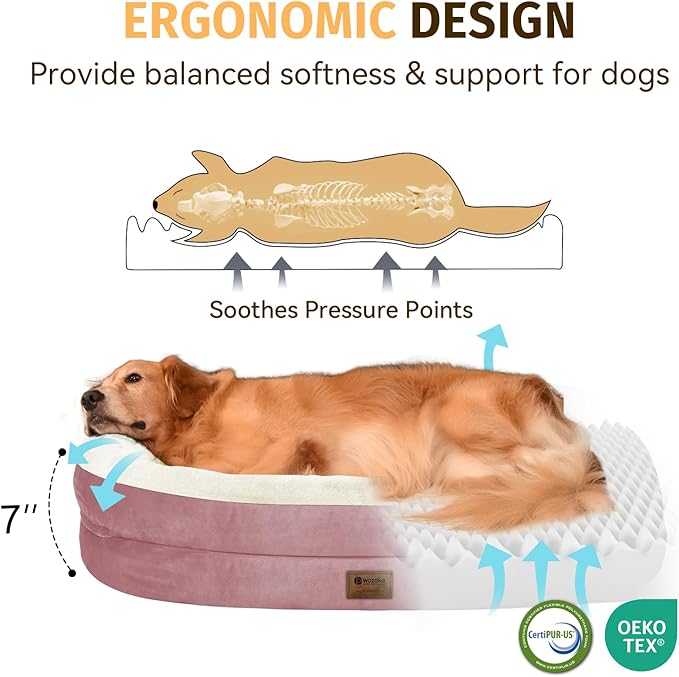 Orthopedic Dog Bed for Medium Dogs, Waterproof Dog Bed with Removable Bolsters, Egg Crate Foam Pet Couch for Medium Size Dog with Machine Washable Cover & Non-Slip Bottom, Pink