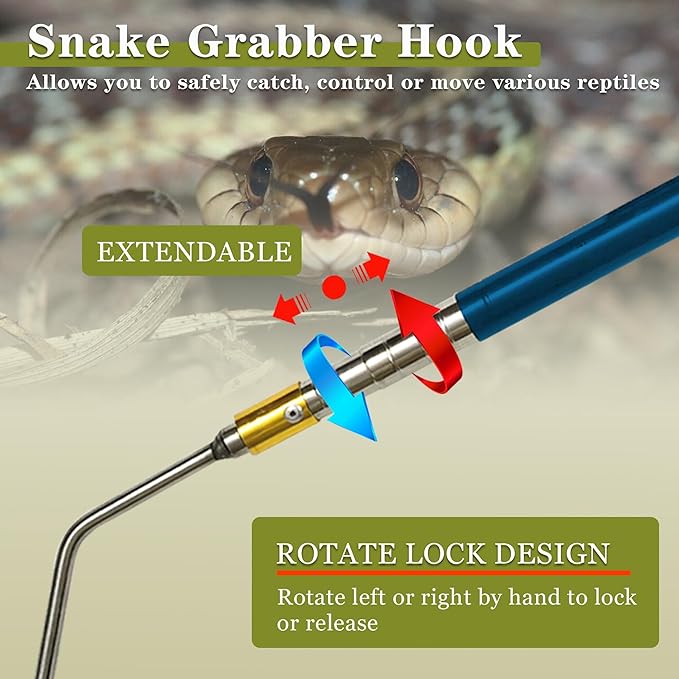 22"~64" Snake Hook Reptile Catcher Stick Tongs Rattlesnakes Grabber Pick-up Handling Tool Kit for Catching Controlling or Moving Python Copperhead (Small Snake Hook - Blue)