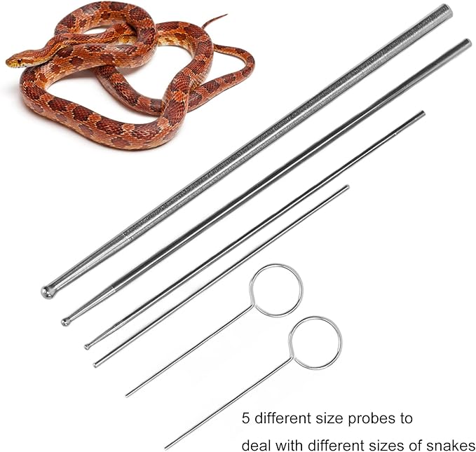 6PCS Reptiles Snake Sexing Probe, Ball Tipped Snake Sexing Gender Detector Portable Probe Kit Professional Reptiles Snake Sexing Kit Probes Set for Different Size Snakes
