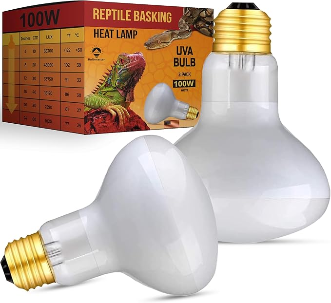 Reptile Heat Lamp Bulb 100 Watts UVA Basking Light for Reptiles and Amphibian, Basking Light for Bearded Dragon, UVA Reptile Light Bulb E26 Base 2 Pack