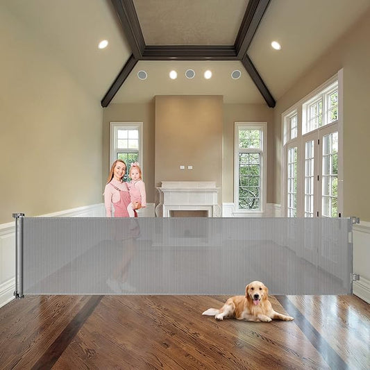 33" Tall Baby Gate for Doorway Retractable Mesh Gates for Kids or Pets Anti-Climb 100" Wide Baby Gates for Large Openings Scratch-Resistant Retractable 8.3ft Extra Wide Outdoor Dog Gate Indoor, Gray