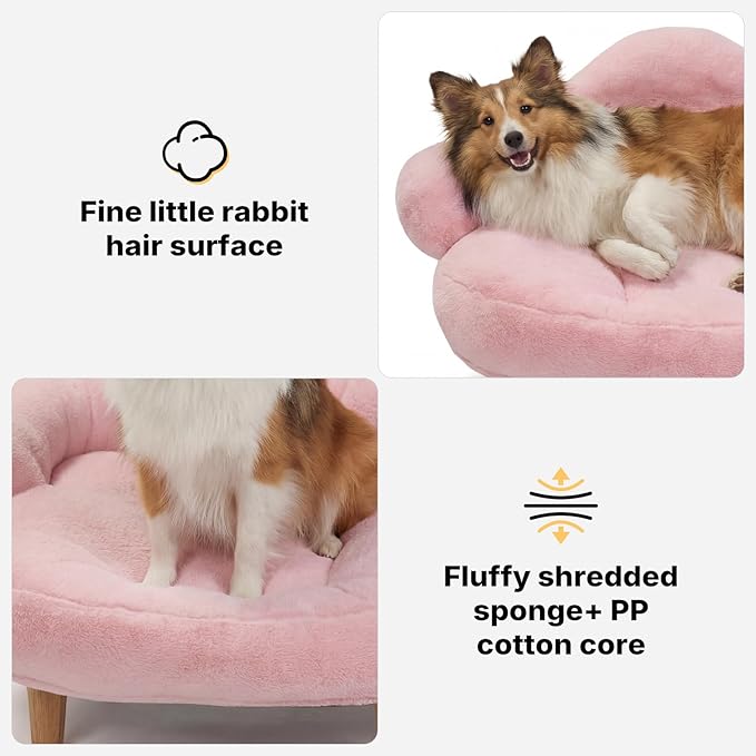 Veehoo Elevated Dog Couch Bed, Cute Dog Sofa Bed for Small Medium Dogs, Raised Dog Bed with Washable Cover and Sturdy Wood Legs, Modern Indoor Pet & Puppy Beds with Frame and Soft Cushion, Light Pink