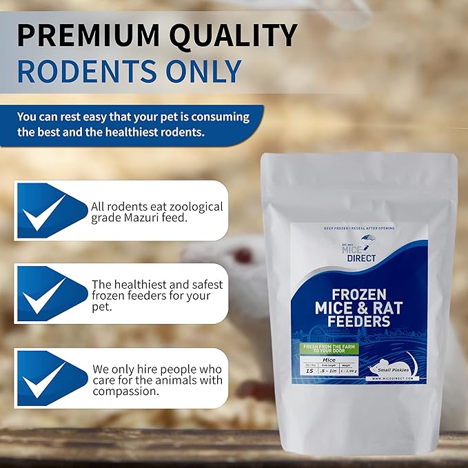 MiceDirect 150 Frozen Mice Small Fuzzie Feeders Snake Food for Juvenile Hognose Corn Milk (.5-1 in) (450 Grams Min)