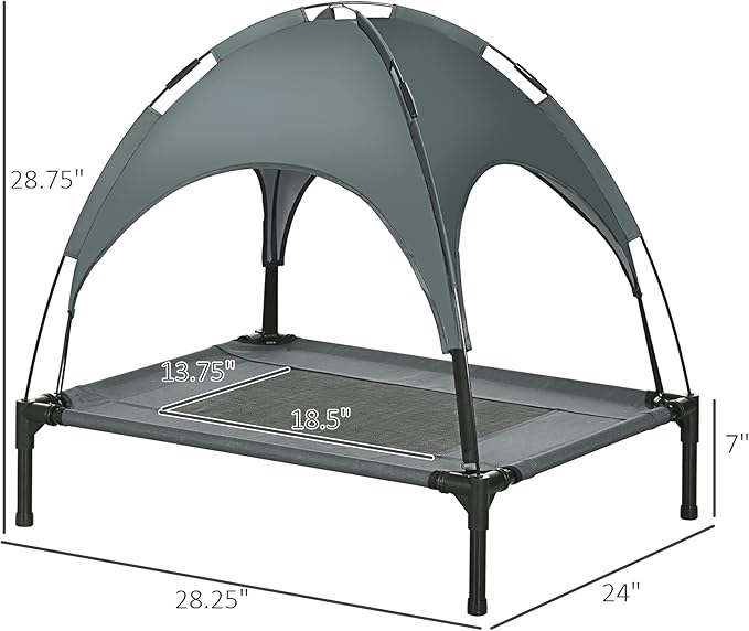 Pawhut Elevated Cooling Dog Bed Cot w/ Canopy Shade - Gray (30 inch)