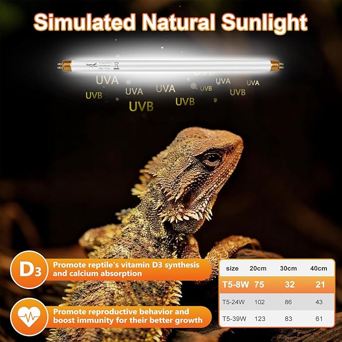 UVB Light for Reptiles Bearded Dragon, 3 Pack T5 UVB Reptile Light UVB Bulb 10.0 8W UVA UVB Reptile Light Bulb Terrarium Light Lamp Tube for Turtle Chameleon Leopard Gecko Snake Tank, 12 Inch
