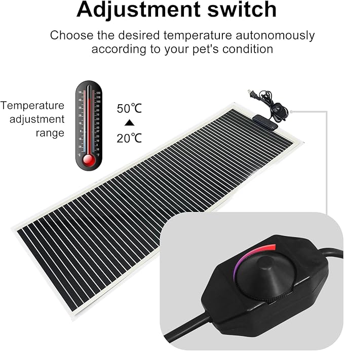 Crystalberry 31" x 11" Reptile Heat Pad 45W, Adjustable Temperature Heating Mat Multi-Temperature Control Pet Heating Pad, Under Tank Heater Mat for Turtle Snake Lizard Terrarium Tank