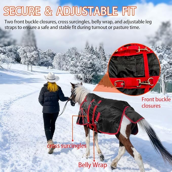 Mini Horse Pony Foal Miniature Horses Turnout Blanket, Winter Blanket for Horses with Belly Wrap, Donkey Blanket, 1200 Denier Waterproof &Breathable/220g Filling (47IN)