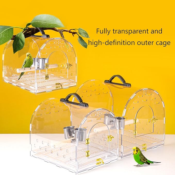 Multifunctional Bird Cage Acrylic Clear Carriers Box with Standing Perch for Outdoor Walking Travel Birdcage Acrylic Cage