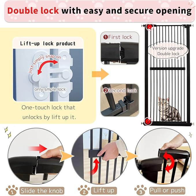 Lumizone Extra Tall Cat Gate 61.02" High Pressure Mounted Extra Wide 30.12"-38.38" (17Sizes) 1.37" Gap No Drilling Auto-Close Tall Pet Gate for Dogs (Black, 30.12"-38.38" W)