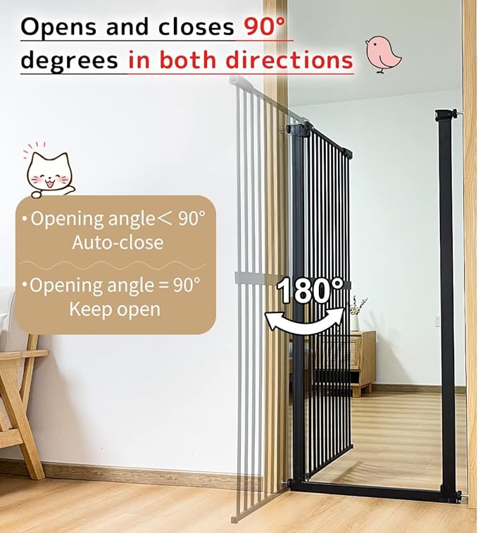 Lumizone Extra Tall Cat Gate 61.02" High Pressure Mounted Extra Wide 30.12"-38.38" (17Sizes) 1.37" Gap No Drilling Auto-Close Tall Pet Gate for Dogs (Black, 30.12"-38.38" W)