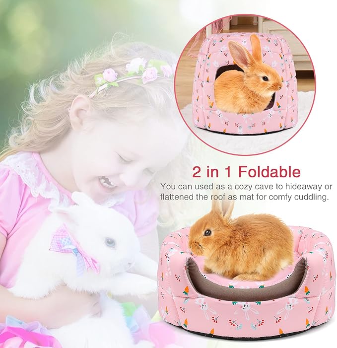 YUEPET Large Rabbit Bed House Foldable Winter Warm Bunny Hideout Cave for Guinea Pig Hamster Squirrel Ferret Hedgehog Chinchilla Cozy Cage Accessories