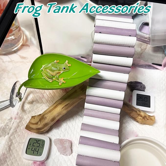 3 Pack Plastic Frog Habitat Platform with Suction Cups Reptile Decorations for Terrarium Dwarf Frogs Tank Accessories Decor Turtle Basking Platforms for Amphibian (Green)