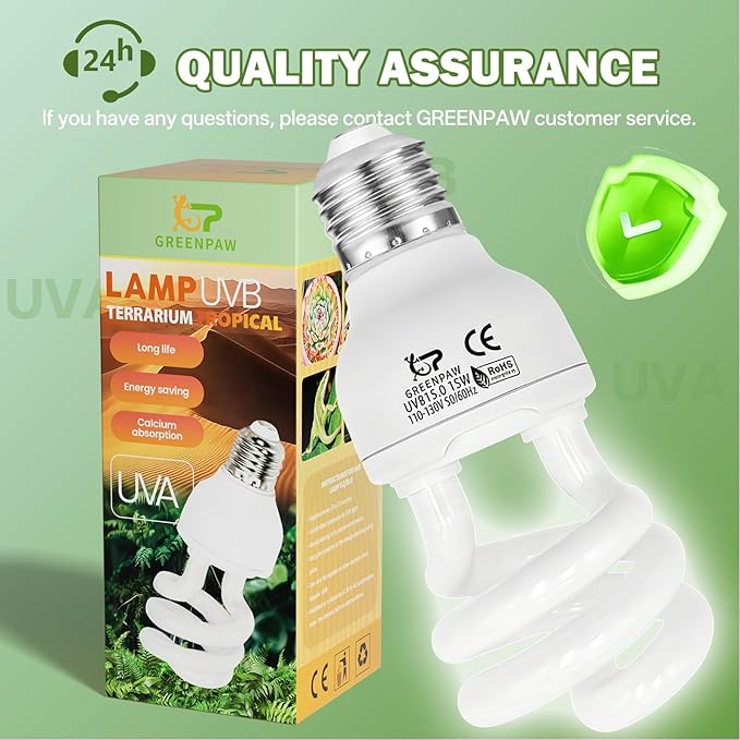 UVB Reptile Light 5.0: 15W Tropical & Subtropical UVA UVB Reptile Light Bulb, UVB Light for Reptiles Compact Fluorescent Terrarium Lamp,UVB Bulb for Chameleon Turtle Gecko Snake Include UV Sensor Card