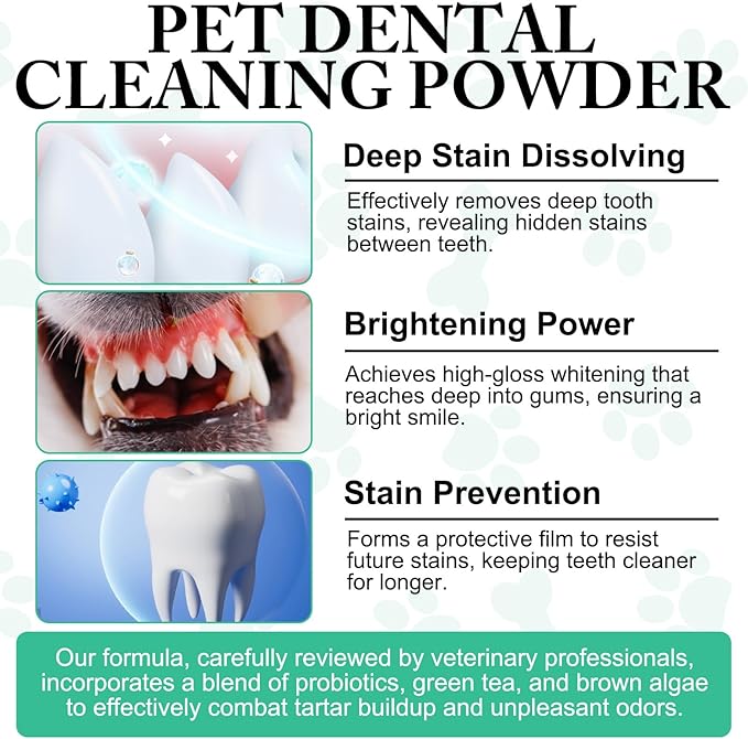 Dog Dental Powder - Pet Dental Powder - Teeth Cleaning P-owder for Dogs - Plaque & Bad Breath Off P-owder D-og, D-ental Care Supplies 100g