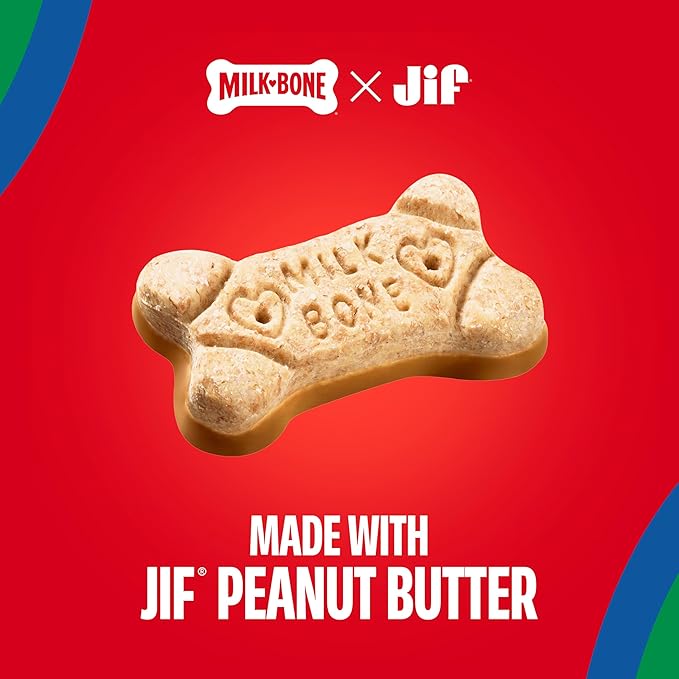 Milk-Bone Peanut Buttery Dipped Dog Biscuits with Jif Peanut Butter, 32 Oz. Bags (Pack of 2)