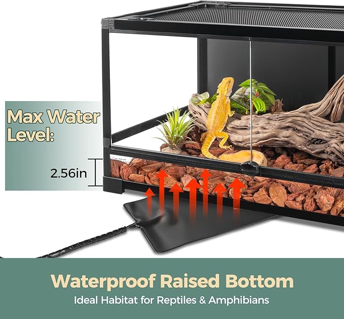 36 Gallon Full Glass Reptile Tank, Quick Fold Reptiles Enclosure with Waterproof Base, Top Screen Ventilation, 32" x 16" x 16" Front Opening Terrarium for Snake, Leopard Gecko, Lizard