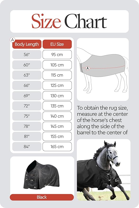 HORZE Nevada Medium Weight 1200D Waterproof Horse Turnout Blanket (200g Fill) - Black - 66 in