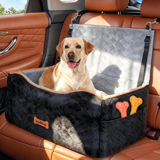VavoPaw Dog Car Seat for Medium Dog, Dogs Booster Seat Under 50Lbs or 2 Small Dogs Washable, Pet Car Seats with 2 Safety Leashes, Pets Sofa Bed Cushion Add Thick Sponge, Pet Cars Carrier for Travel