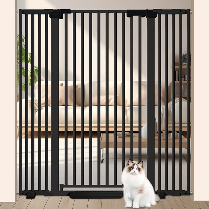 51'' Extra Tall Cat Gate Barrier for Doorways Hallways, Pressure Mounted Pet Dog Gates Ajustable Auto Close, Cat Fence Indoor Climb Proof 30-49'' Wide (Black)
