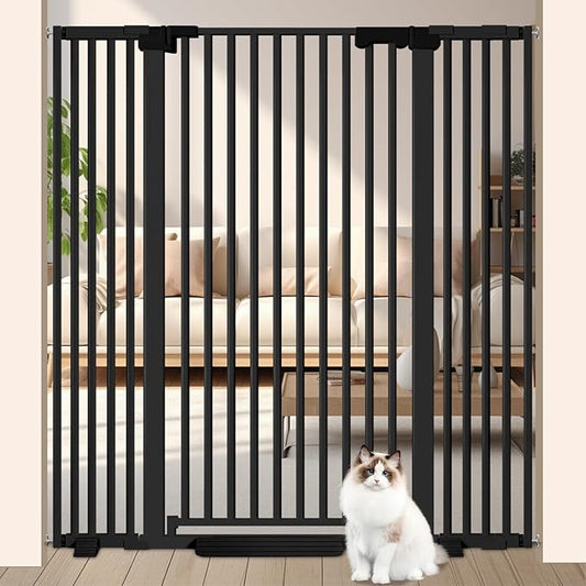 51'' Extra Tall Cat Gate Barrier for Doorways Hallways, Pressure Mounted Pet Dog Gates Ajustable Auto Close, Cat Fence Indoor Climb Proof 30-49'' Wide (Black)