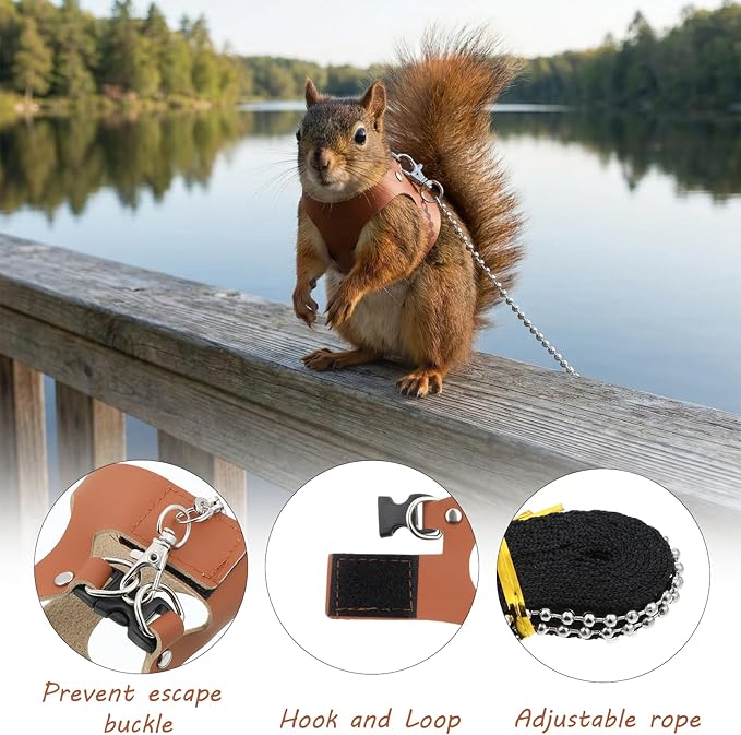 3 Pack Bearded Dragon Leash and Harness Set Adjustable Soft Leather Small Animal Harness Leash Traction Rope for Small Pet Walk Jogging Bearded Dragon Reptile Squirrel Rat