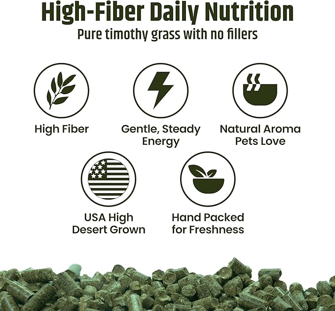 High Desert Timothy Hay Pellets for Small Pets, Natural Timothy Pellets for Daily Feeding, Rabbits, Chinchillas and Guinea Pigs Food, Balanced Fiber for Digestive Health, Small Pet Supplies, 63 oz Bag