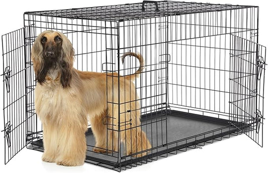 Dog Crate, 48 Inch Extra Large Double Door Portable Dog Cage, Metal Wire Pet Kennel with Secure Lock, Leak-Proof Pan Tray, Foldable Design for Dogs Pets Indoor Training and Outdoor Trave