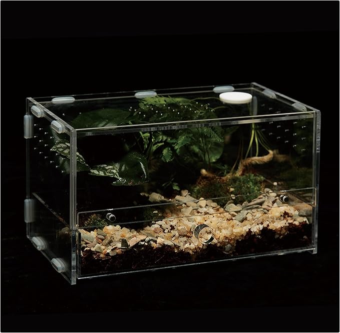 Acrylic Clear Reptile Habitat Enclosure Terrarium with Latch ，Perfect for Amphibians and Invertebrates Such as Spiders, Frogs, etc (Horizontal)