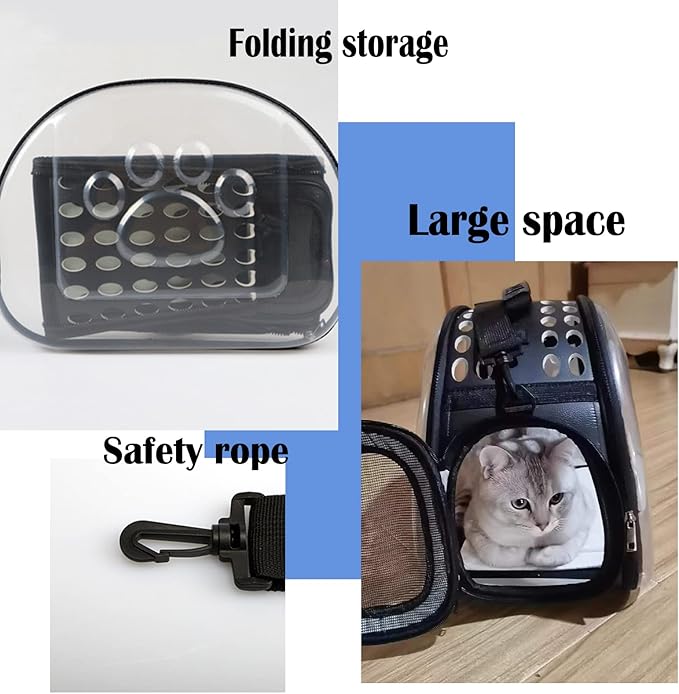 Guinea Pig Carrier, Hamster Carrier Portable Breathable Rabbit Bag for Bunny Hedgehog Marten Small Transparent Animal Carrier (Black)