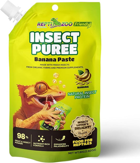 Crested Gecko Food Insect Puree, Banana Paste Reptile Food Made with Fresh Insects Gecko Food Complete Diet 2.82oz