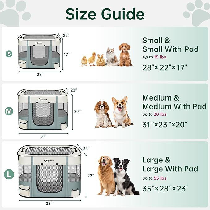 Dog Playpen,Cat Pet Puppy Pen,Portable Playpens for Dogs Indoor Outdoor Travel Camping Use,Foldable Dog Kennel Tent Crate for Rabbit Small Animals with Carrying Case (Grey, Small)