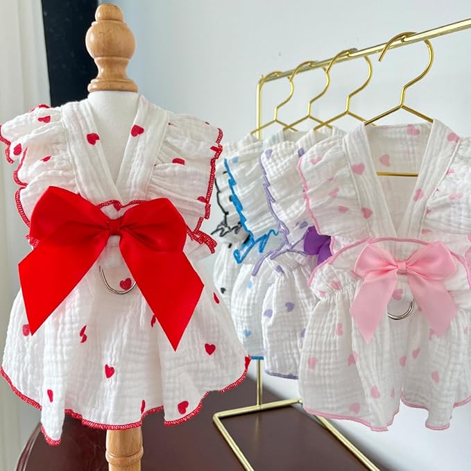 TAPBULL Dog Dresses, Fashionable Pet Dog Clothes with Heart Design, Cute Cat Birthday Dress Outfit (Pink/Red/Blue/Purple/Black 5-Pack), X-Small