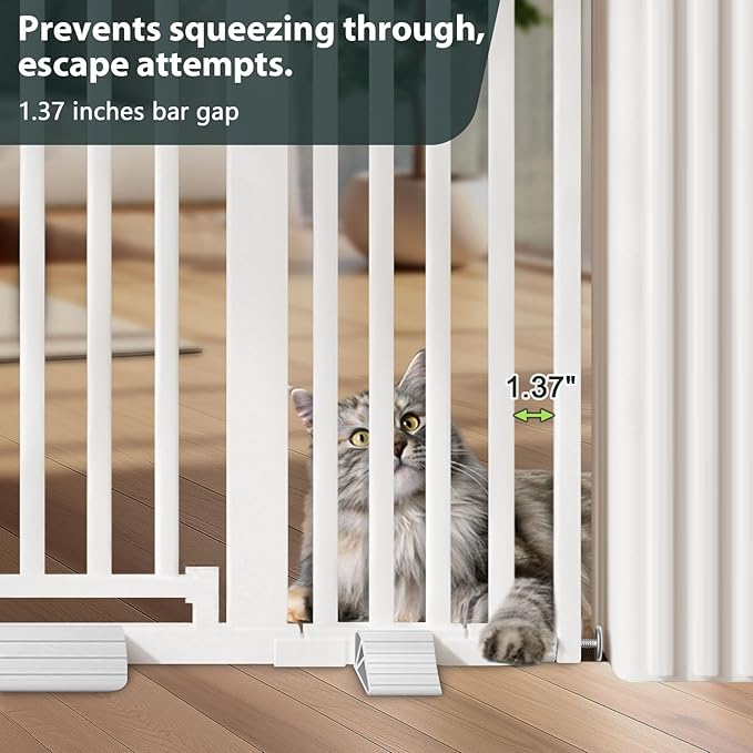 51'' Extra Tall Cat Gate Barrier for Doorways Hallways, Pressure Mounted Pet Dog Gates No Drilling Auto Close, Cat Fence Indoor Climb Proof 30-32.6'' Wide (White)