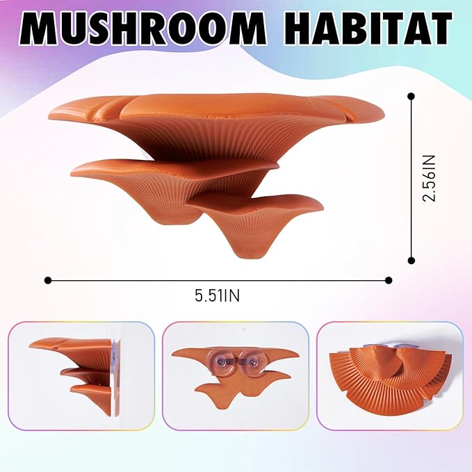 Mushroom Reptile Tank Decor, Mushroom Climbing and Resting Platform Habitat for Tree Frog Terrarium, Reptile Ledge for Leopard Gecko, Lizards, Fish, Turtle, Hermit Crab (Brown)