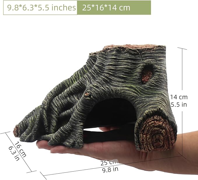 Reptile Hideouts Cave Habitat Decor, Hollow Tree Climing Ramp Basking Platform for Reptiles, Amphibians, Fish Tanks and Leopard Gecko, Snake, Lizard